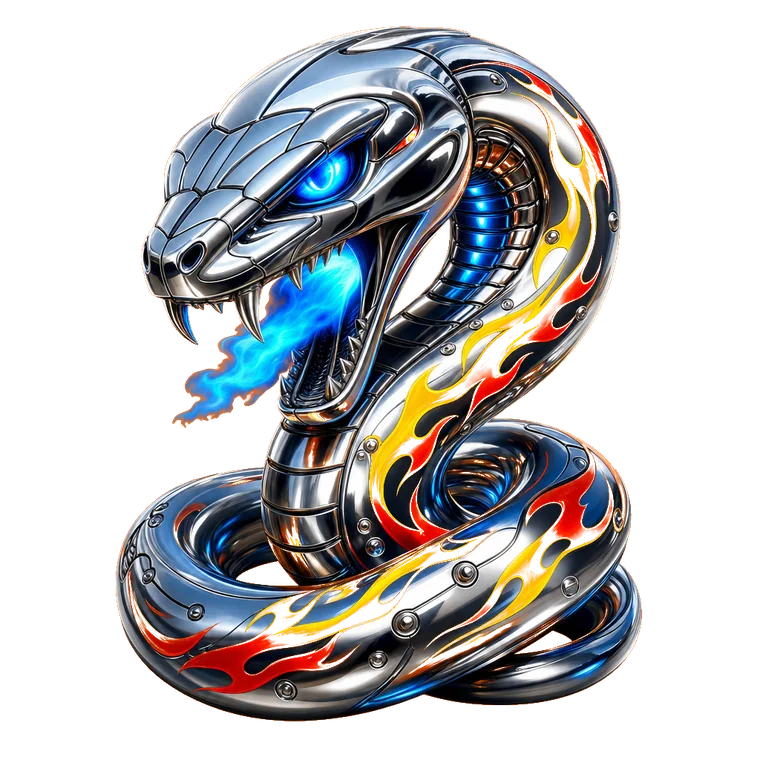 Chrome Blaze, a polished silver mechanical coil with blue flame