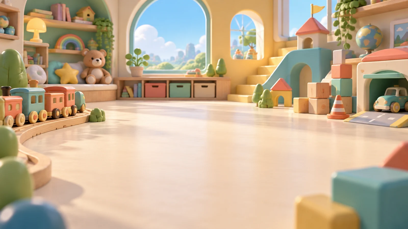 The warm toy room artwork used behind Coastcoil’s main menu
